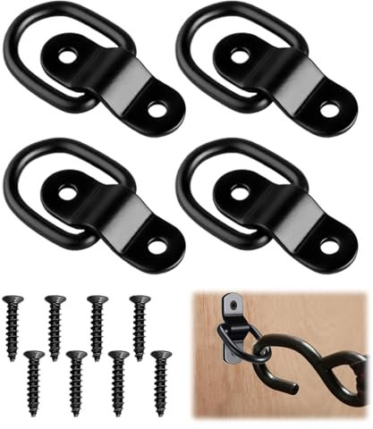 D Tie Down Anchors,4 PCS D Rings Heavy Duty,Black D-ring,Tie Down Van Hooks,Stainless Steel D Lashing Rings with Screws,Tie Down Rings for Cargo Safety in Trucks, Boats, Vans and Trailers