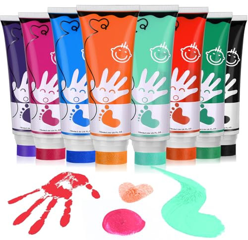 TOGOU2S Kids Finger Paint Sets, 8 Colors(75ml) Washable Paints for Kids, Finger Paint with Sponge Head Easy to Apply&Wash, Safe Non-Toxic Finger Paints for Art, Craft DIY, Gifts for Toddlers Children