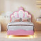 PerGar 90x200 Kinderbett, Kronprinzessin-Bett, Kinderbett mit Beleuchtung, weiches PU-Lederkissen, Rosa Mädchenbett, Prinzessinnenbett mit Verstellbarer Kopfteilhöhe, Einzelbett (Rosa, 90x200cm)