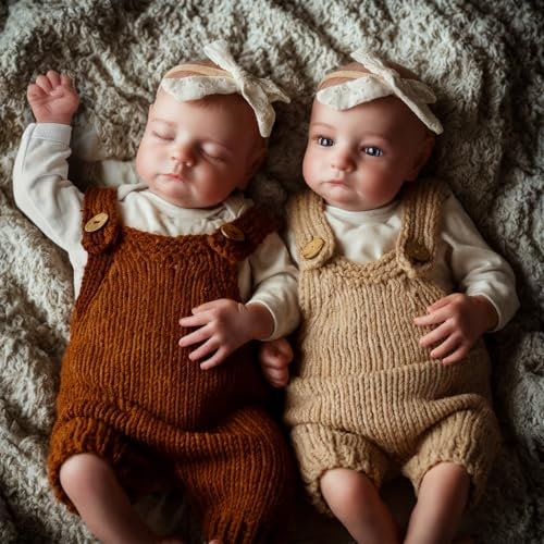 JIZHI Lebensechte Babypuppen Zwillinge Junge - 20 Zoll Realistisches Neugeborenes Baby Mit Weichem Tuch Körper - Reborn Baby Puppen für Kinder ab 3 Jahren