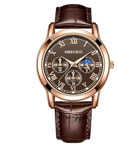 Orologio da Uomo, Quadrante Marrone con Numeri Romani, Cinturino in Pelle, Cassa in Color Oro Rosa, Sportivo ed Elegante, Orologio di Classe