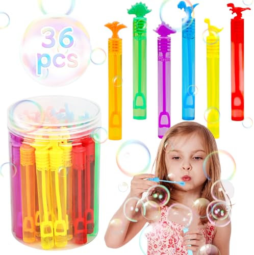 36 Stück Seifenblasen Kinder 5ml Dino Mini Seifenblasen Set, Sei-fenblasen mit Dinosaurier Design seifen-Blasen stäbe, mini seifen-Blasen für Kindergeburtstag, Hochzeit, als Mitgebsel