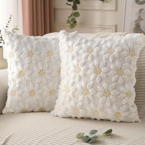 Kissenbezug 45x45 Frühling 2er Set Blumen Kissenbezüge Sommer Moderne Frühlings Kissenhülle Zierkissenbezüge für Sofakissen Dekokissen Wohnzimmer Bett Sofa Schlafzimmer Frühling Deko (#07, 45 x 45 cm)