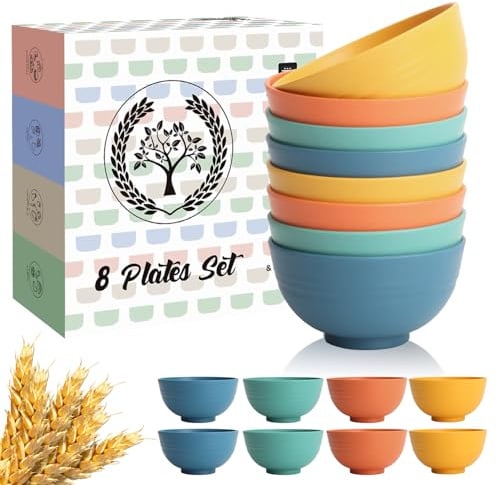 Homienly Wheat Straw Small Bowls, Unbreakable Dessert Bowls 8 PCS, 10 OZ Small Plastic Bowl for Kitchen, Microwave & Dishwasher Safe Mini Bowl for Snack, Ice Cream, Yogurt,Portion Control(Multi)