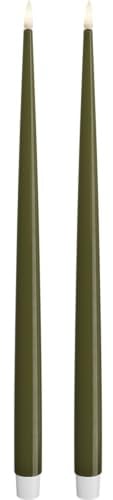 Deluxe Homeart Indoor Flameless LED Dinner Candle - Set of 2 - with Real Flame™ Technology - Battery Powered Candle (Olive Green, 38 cm)