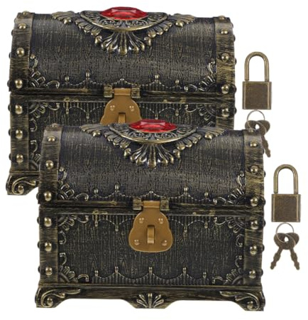 BESTYASH 2 Stück Teiliges Kleine Piraten Schatztruhe Vintage Stil Schmuck und Aufbewahrungsbox Kindergeburtstag Piratenparty Dekoration Praktisch Kompakt