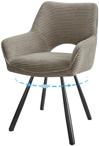 JIJIAN 1er Set 360° Drehbare Esszimmerstühle mit Armlehnen, Hellkaffeebraun