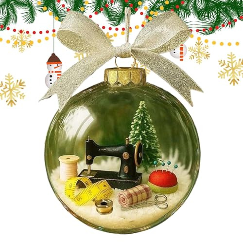 Protoence Christmas Snow Globe Tree Ornament - Clear Seasonal Sewing Machine Snow Globe Decoration,Hangable Ball Craft Christmas Decoration for Home Office Garden Patio Balcony Farmhouse