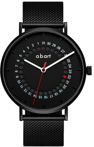 a.b.art Herren Uhr mit Punkt-Sprungdatumsanzeige – Schweizer Ronda-Quarzwerk, minimalistisches Bauhaus-Stil, Saphirglas, schwarzes Milanaise-Armband, 41 mm