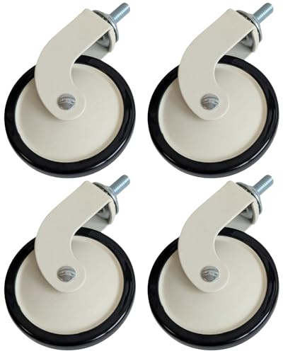 Gedotec Möbelrollen aus Metall Weiß | Set 2× Rollen mit Bremse + 2× Rollen ohne Bremse | Ø 73,5 mm | Lenkrollen mit 8 mm Aufnahme | 48 kg Tragkraft | Gummi-Laufrollen | inkl. Einschlagmutter M8
