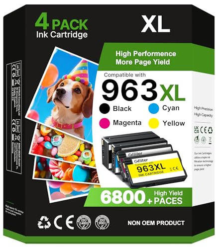 Glliter 963XL Multipack für HP 963 Drucker patronen XL für hp 963xl Multipack Kompatibel für hp officejet pro 9012e 9010 patronen Multifunktionsdrucker (4er-Pack)