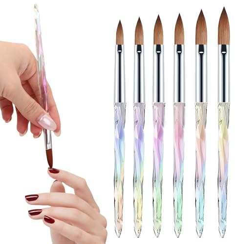 6pcs Acrylic Nail Brush, Nail Art Brushes Tools Size 4/6/8/10/12/14 Professional Acrylic Brushes For Gel Nails 3d Nail Carving Art Tools Kit Nails Powder Extension DIY Home Salon