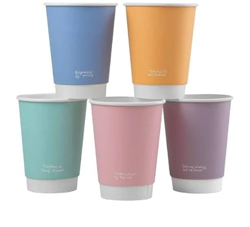 Vegware Feel Good Double Wall Pastel Hot Cups 12oz (500 Pack) | Provides insulation with a double-wall structure to keep drinks warm while remaining comfortable to hold without a sleeve.