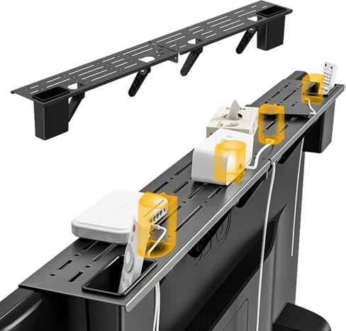 Monitor - Punch Free Installation, Black Steel ABS Construction 35.43 Inch, Adjustable Desktop TV Stand, Strong Load Bearing Storage | Secure Bracket For Cable Box Router Game