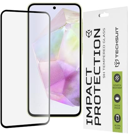 Techsuit Displayschutzfolie für Samsung Galaxy A35 5G, A55 5G, M35, M56 Gehärtetes Glas mit 9H Härte, Vollständige Abdeckung, Stoßschutz, Anti Fingerabdruck, Blasenfrei, 111D Full Glue