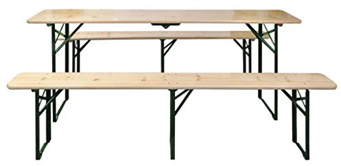 HFMDRMU Klappbare Gartengarnitur Tisch und 2 Bänke aus Holz, Gartenmöbel Set Tischbank klappbar, klappbarer Biertisch mit 2 Bänken für Terrasse