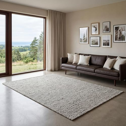 Wovena Wollteppich Wohnzimmer 100% Naturwolle Ever grau 170/230 | beidseitig verwendbar - schalldämmend - wärmeisolierend - made in Europe