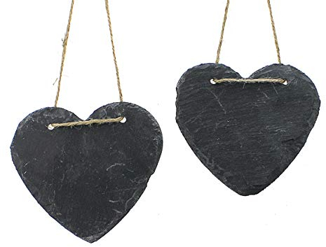 2X Deko Anhänger Dekohänger Herzen je 12x11 cm, Schiefer Schieferplatten Grau Zum Hängen Herzanhänger Dekoherz Tafel