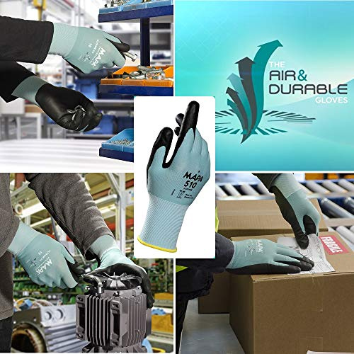 MAPA Professional Ultrane 510 Polymer Work Gloves, Mechanical Protection, Automotive, Mechanics, Warehouse, Maintenance, Assembly, Factory, Green, Size 8 Medium (1 Pair) Safety Gloves
