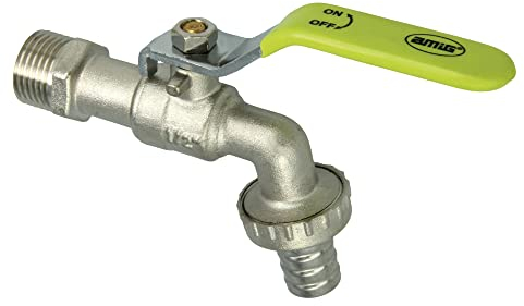 Amig - Grifo de Jardín para Mangueras - Entrada de Pared para Mangueras de 1/2 y adaptador de 3/4 - Grifo para Regar Parcelas o Patios, Resistente y Duradero - Fijación de Rosca - Latón Niquelado