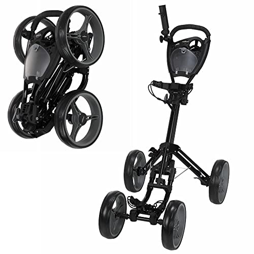 Caddymatic Golf Quad ZUSAMMENKLAPPBARER 4-RÄDIGER Golf-Zug-/SCHIEBE-Trolley SCHWARZ/GRAU