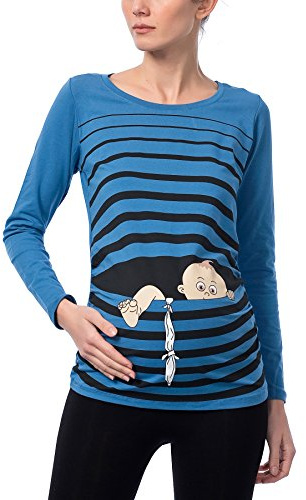 Baby Flucht - Lustige witzige süße Umstandsmode mit Motiv für die Schwangerschaft Umstandsshirt T-Shirt Schwangerschaftsshirt, Langarm (Dunkelblau, X-Large)