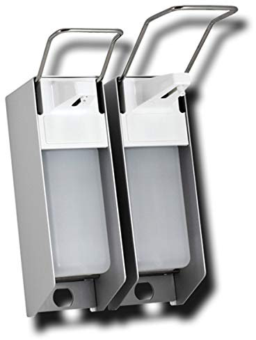 Desinfektionsspender mit Edelstahlhebel, Armhebelspender mit Kunststoffpumpe 500 ml / 1.000 ml, Spender für Desinfektionsmittel, Wandspender für Desinfektionsmittel, Größe:1000 ml - kurzer Hebel