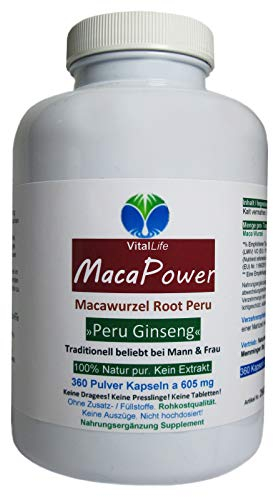 MACA 360 Wurzel Pulver Kapseln aus Peru für Mann & Frau [Sinnlichkeit, Kondition, Resilienz] OHNE Zusatzstoffe. OHNE Füllstoffe. NICHT hochdosiert. KEIN Extrakt. NATUR pur 26625-360
