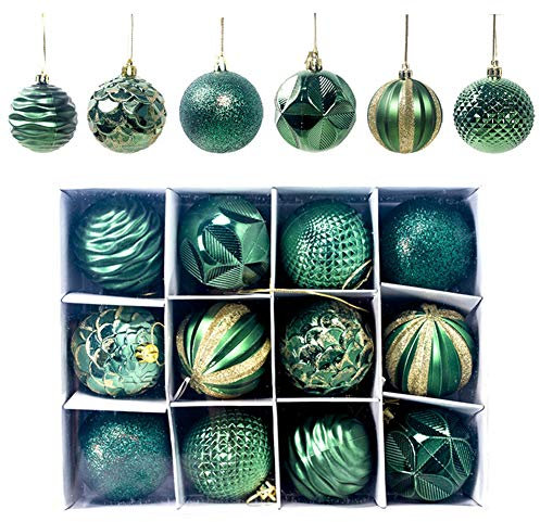 Christmas Baubles 60mm Christmas Tree Decoration Ornaments Pendants 12pcs Shatterproof Balls Large Hanging Ball for Xmas Hanging Decorations Festival Holiday Wedding Party Decoration (Green)