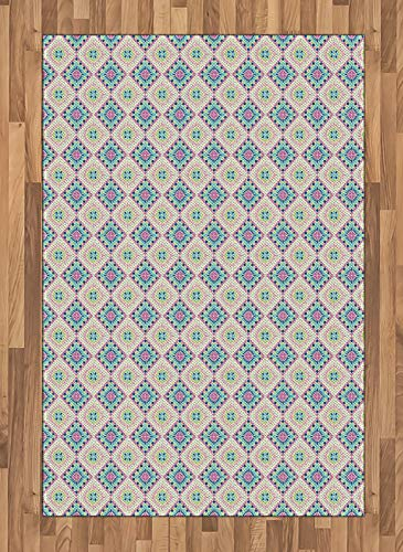ABAKUHAUS Abstrakt Teppich, Ikat inspirierte Boho Art, Deko-Teppich Digitaldruck, Färben mit langfristigen Halt, 120 x 180 cm, Mehrfarbig