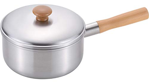 Wahei Freiz CS-001 - Olla con mango único, fabricada en Japón, 18 cm, compatible con inducción, acero inoxidable, mango de madera