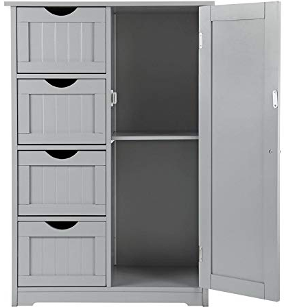 Luebel Grey Wooden 4 Drawer 2 Shelves Bathroom Storage Cupboard Cabinet With one Door