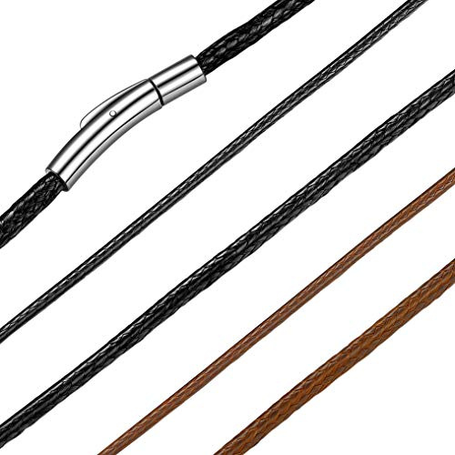 Bandmax Chaîne Homme 2mm/3mm, Collier en Corde de Cire Marron/Noir avec Fermoir Acier Inoxydable, Longeur de 40/46/50/56/60/66/70/76cm