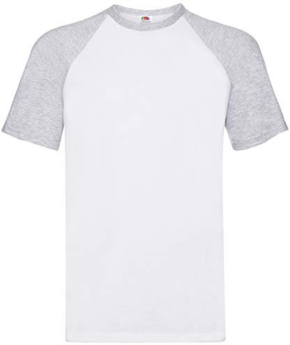 Fruit of the Loom Shortsleeve Baseball T-Shirt S M L XL XXL, Größe:S, Farbe:weiß/grau