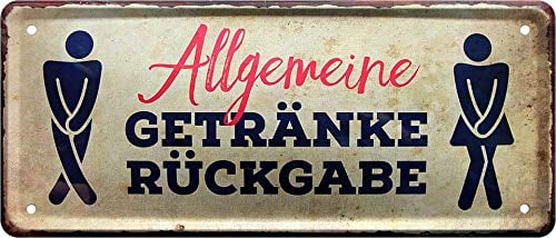 schilderkreis24 - Blechschilder Lustiger Toiletten Spruch “Allgemeine Getränke Rückgabe” Deko Metallschild Bar Pub Schild für WC Bad Klo Badezimmer Geschenkidee 28x12 cm