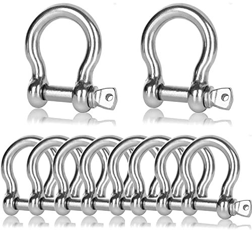 Wencheng 10 PCS Stainless Steel M10 Screw Shackle 3/8 Inch Chain Shackle Bow Shackle Clevis Heavy Duty Screw Pin Shackle for Anchor, Towing, Off Road Recovery