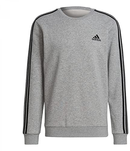 adidas Herren Essentials Fleece 3-Stripes Sweatshirt, Medium Grey Heather / Black, M