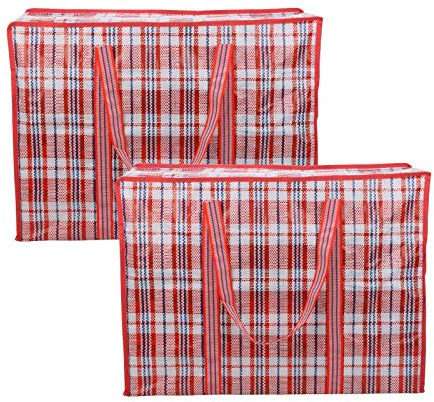 DATOFLY 2 Stück Kleiderbeutel, Große Einkaufstaschen Aufbewahrungstasche Jumbo Taschen mit Reißverschluß für den Umzug Bettwäsche Kleidung Decken Kissen Quilt (Rot, 70cm*50cm*25cm)