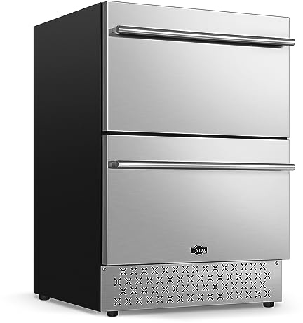 Tylza 24 Inch Under Counter Drawer Fridge, Built-in Beverage Refrigerator for Home and Commercial Use, Stainless Steel Door, Fast Cooling, Low Noise, 37-65 °F