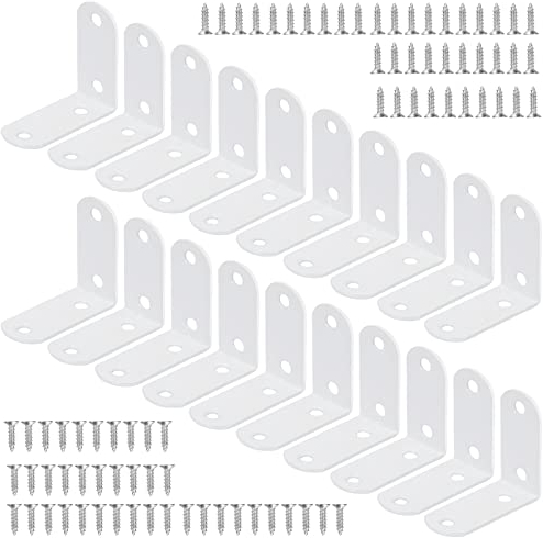 JatilEr Lot de 20 équerres d'angle 50 x 50 mm, équerres d'angle à 90 degrés en métal avec 80 vis pour fixation de meubles en bois – Blanc
