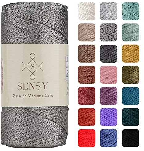 S Sensy - Grau 2MM Premium Polypropylen Makramee-Kordel, 200g, 230m