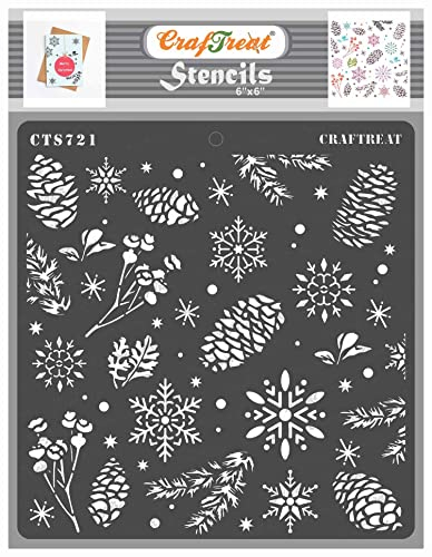 CrafTreat Pochoirs réutilisables en forme de flocon de neige pour peinture sur bois – Hiver – 15,2 x 15,2 cm – Pochoirs de vacances pour travaux manuels floraux – Modèle de pochoir de Noël