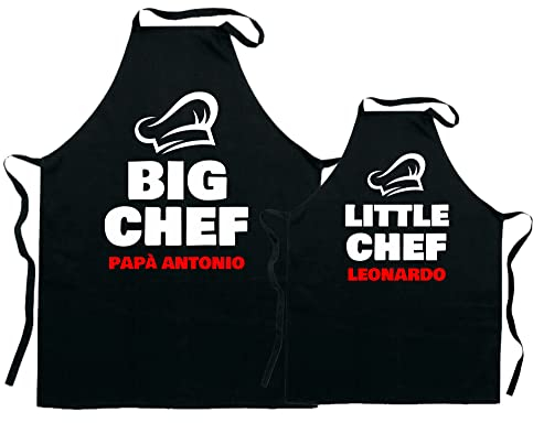 Colorfamily Coppia Grembiuli Papà Figlio Cucina Personalizzabili Divertenti Festa del Big Chef & Little Chef Idea Regalo Papà