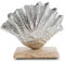 Logbuch-Verlag Muschel Figur aus Metall Silber auf Holzsockel Dekomuschel Maritime Badezimmer Dekoration 19 x 17 x 8 cm