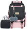 Bevalsa Schulrucksack mit Lunchtasche Schultaschen-Set für Mädchen Teenager Damen Schulranzen Modisch Rucksack Campus Laptop Backpack 20L Nylon Wasserdicht Daypack (Schwarz-Rosa)