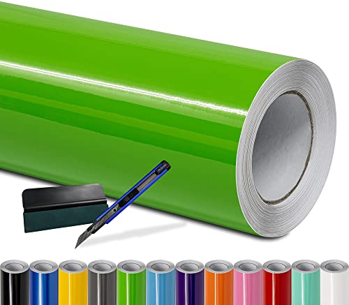 Folindo® Autofolie Grün Glanz (23€/m²) - 50 x 152 cm - Selbstklebende Car Wrapping Folie mit Luftkanälen - inkl. Rakel & Cutter - Blasenfreie Auto Folierung - Hochwertige Vinylfolie
