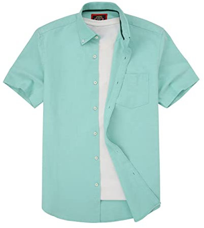 Mens Short Sleeve Oxford Shirt Plain or Stripe,Classic Fit,Button Down Collar & Pocket. Holiday Apparel Leisure Shirts. by Janeo British Apparel. Paris Mint Plain, 2XL