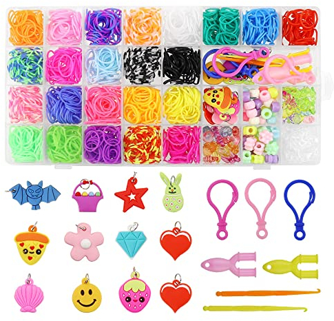 CYUaoao 1600+ DIY Loom Band Kit Rubber Loom Bands Kit 23 Colors Rubber Bands Bracelet Making Kit Multi-Colour Loom Bands Craft Kit for Kids Gift Crochet Kits for Girls