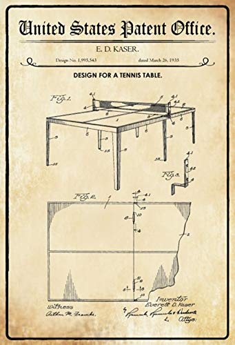 DekoDrom® Blechschild 20 x 30 cm US Patent Tischtennis Ping Pong Tisch Hobby historisches Motiv Wand Deko Sammler Geschenk
