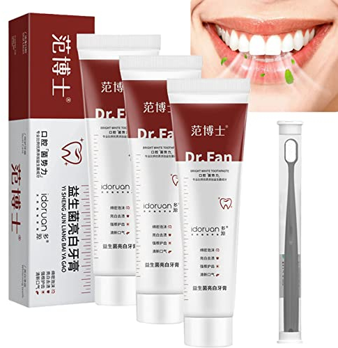 Dr. Fan Toothpaste, Dr Fan Bright White Toothpaste, Dental Care Brightening & Stain Removing Toothpaste with Toothbrush (3PCS)
